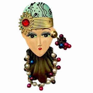 Tin vintage flapper brooch Great Gatsby Pen